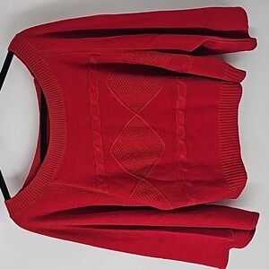 AS Rich Red Cable Knit Bell Sleeves Scoop Neckline‎ Sweater